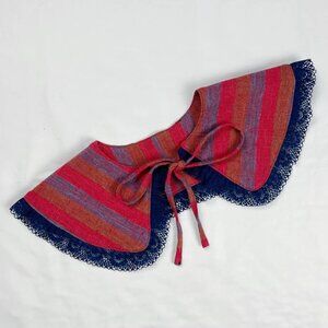 Striped Detachable Collar with Dark Blue Lace Trim